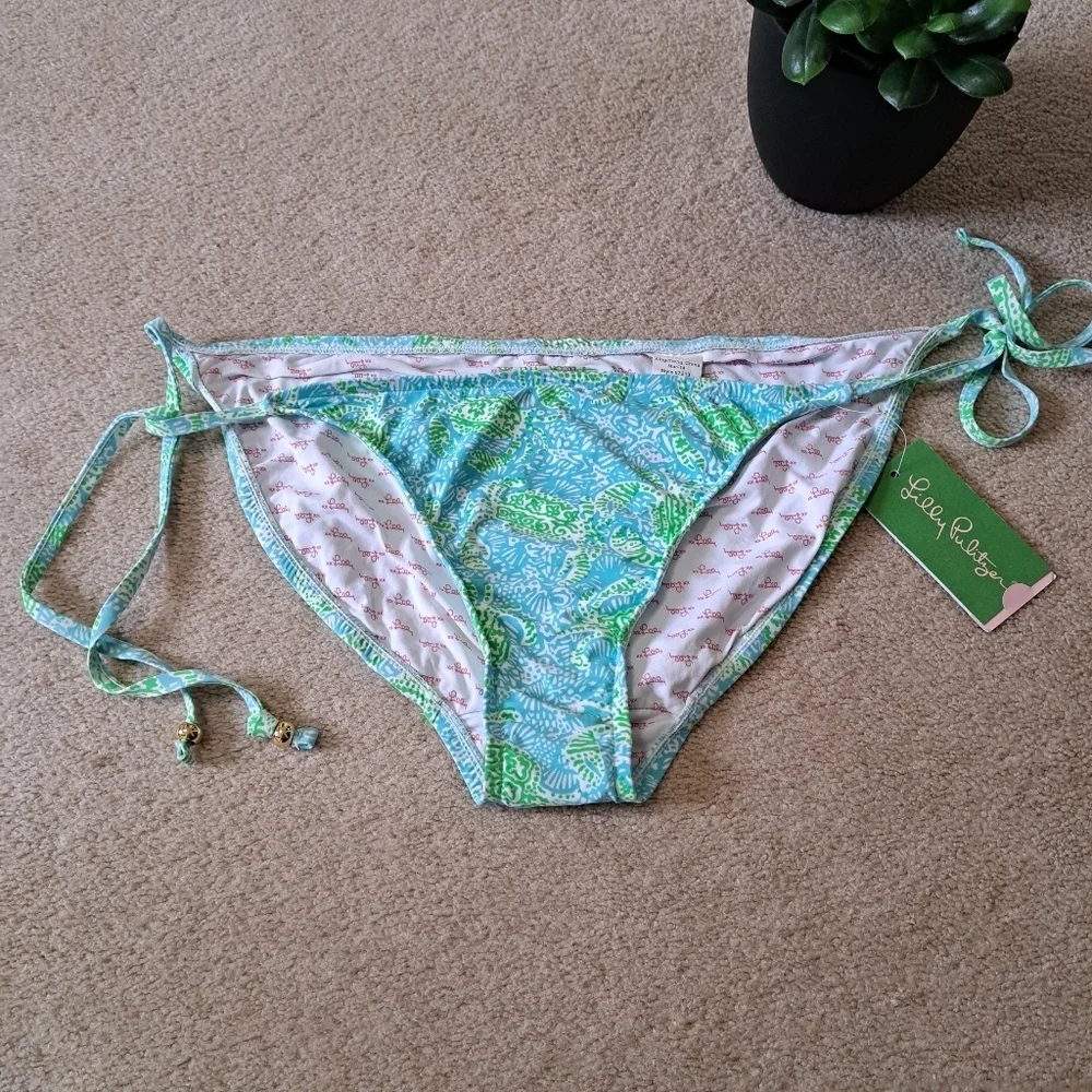 Lily Pulitzer Bikini Bottoms Size Large Sandi String Bottom Blue Green Print - Picture 4 of 13